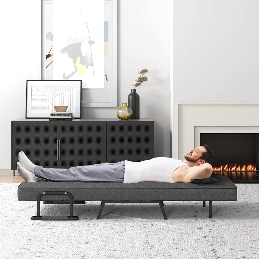 4 in 1 Poltrona Letto Singolo, Poltroncina Pieghevole con Schienale Regolabile in 6 Posizioni, Sedile Imbottito Robusto, Divano Letto per Casa Ufficio, 79x65x79 cm (Grigio scuro)