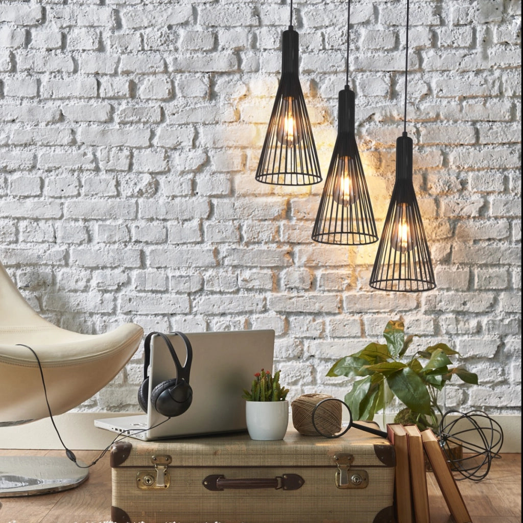Lampada sospensione loft TIANA nera barra 3xE27 Polux