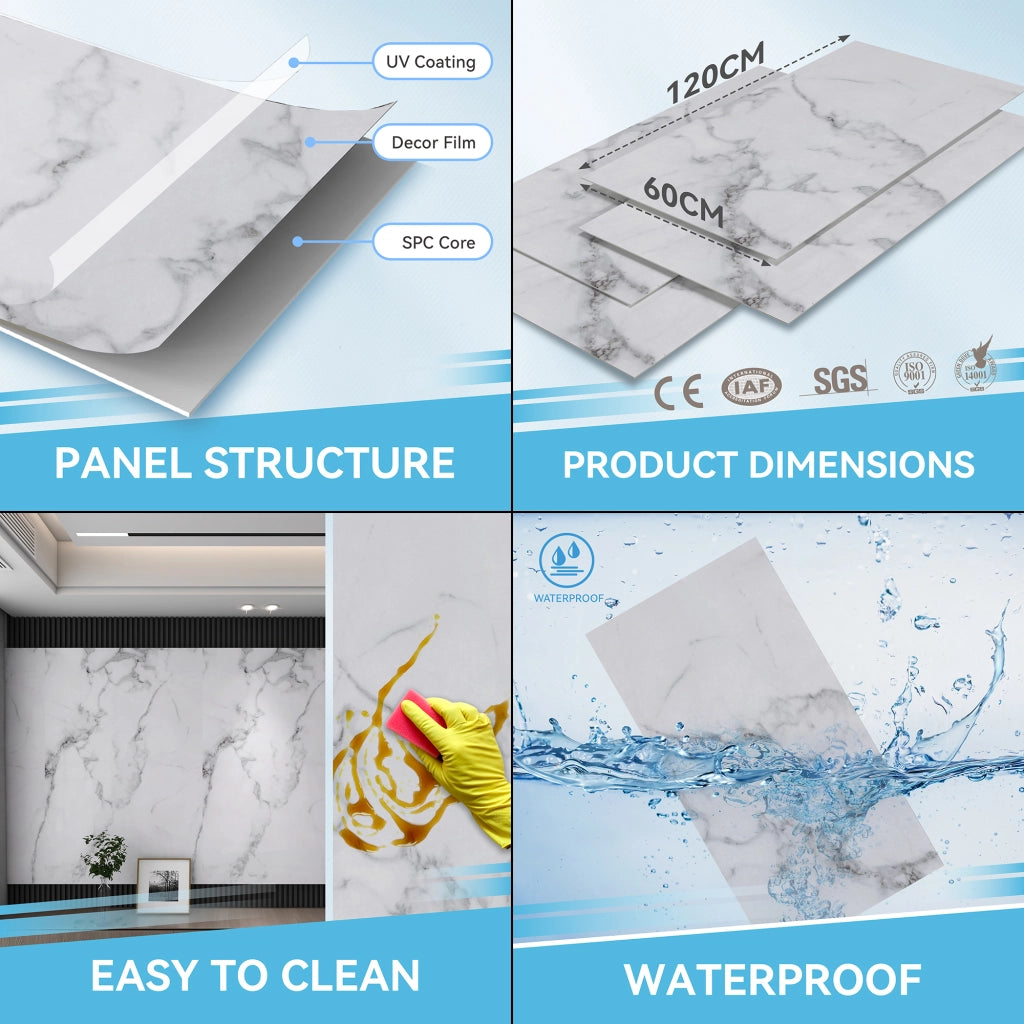 Set Bladel di 4 Pannelli Decorativi in PVC per Parete - Effetto Marmo White Marble [neu.haus]