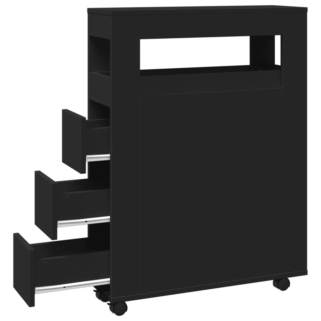 Mobile da Bagno Stretto con Ruote Nero in Truciolato 855269