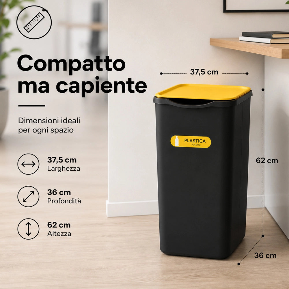 Set 4 Pattumiere Bidoni Raccolta Differenziata Spazzatura da 50 L 37.5x36x62 cm