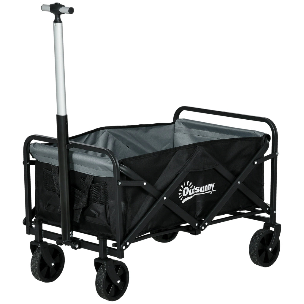 Carrello da Giardino Pleghevole con 4 Ruote ¨C zephmum ¨C Nero 77x50x63-93 cm