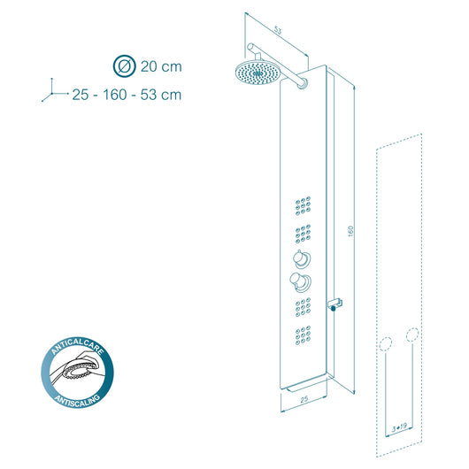 Crystal - Colonna Doccia 160 Cm Colore Bianco 170 x 34 x 20 CM