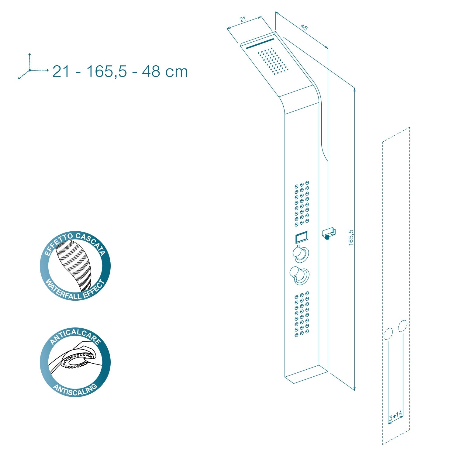 Nilo - Colonna Doccia 165 5Cm Alluminio Colorebianco 172 5 x 53 x 29 CM