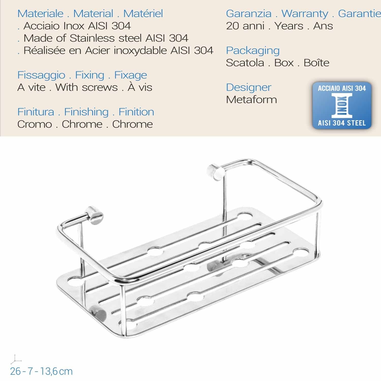 Cestello doccia rettangolare Acciaio Inox mod. Thin Line
