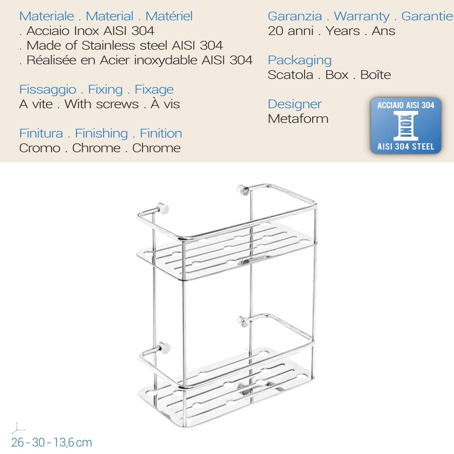 Cestello doccia rettangolare doppio Acciaio Inox mod. Thin Line