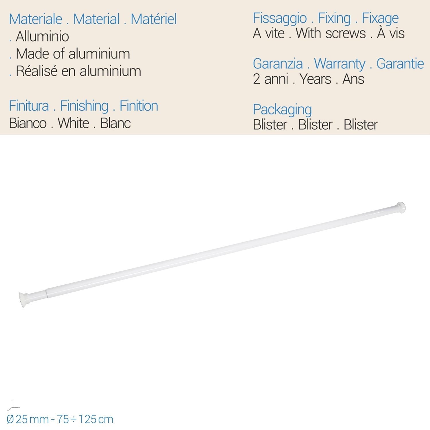 Tubo doccia Estensibile 70-125 Cm Bianco