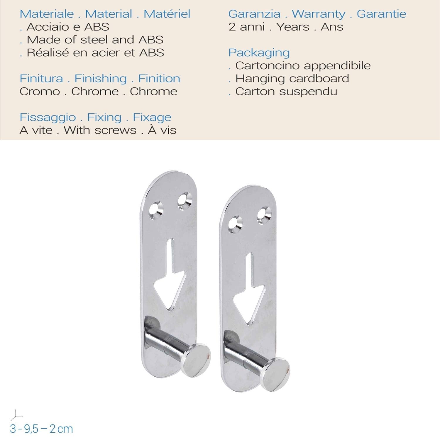 Coppia di appendiabiti cromo mod. Arrow