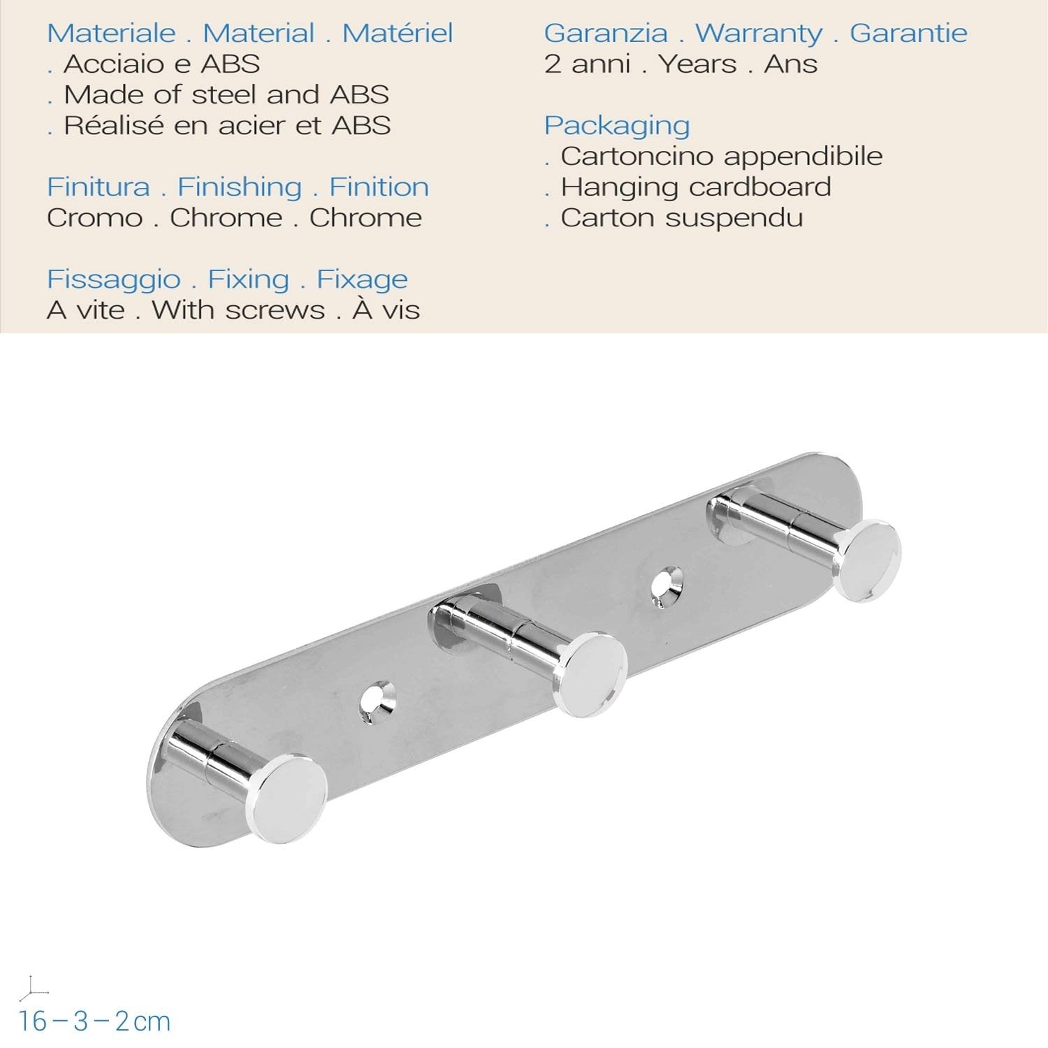 Appendiabiti triplo cromo mod. Arrow