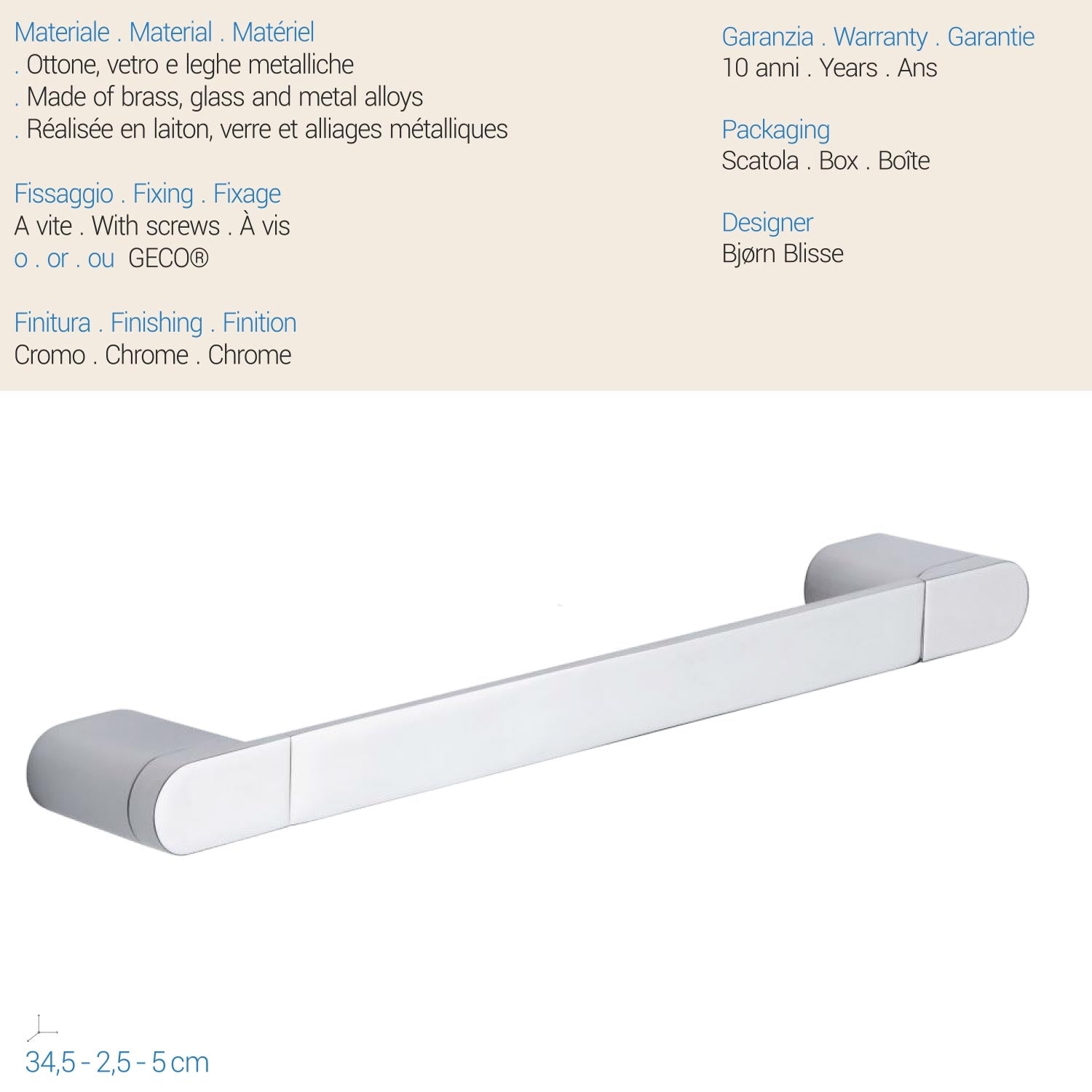 Barra porta asciugamani 30 cm in ottone mod. Mida