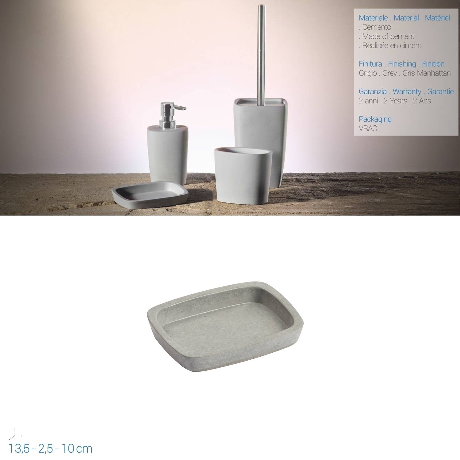 Porta Sapone Da Appoggio col. grigio in cemento mod. Horus