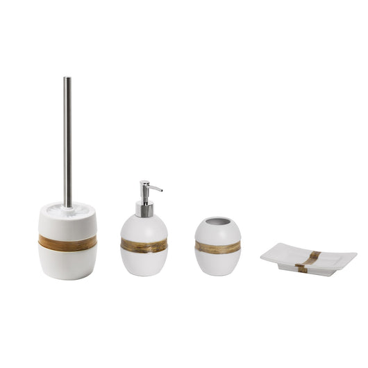 Porta Scopino da Appoggio Bianco e Bronzo in Ceramica Mod. Maya