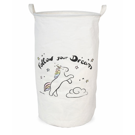 Cesta Portabiancheria salvaspazio Bianco con Fantasia Unicorno in Cotone impermeabile Mod. Unicorn