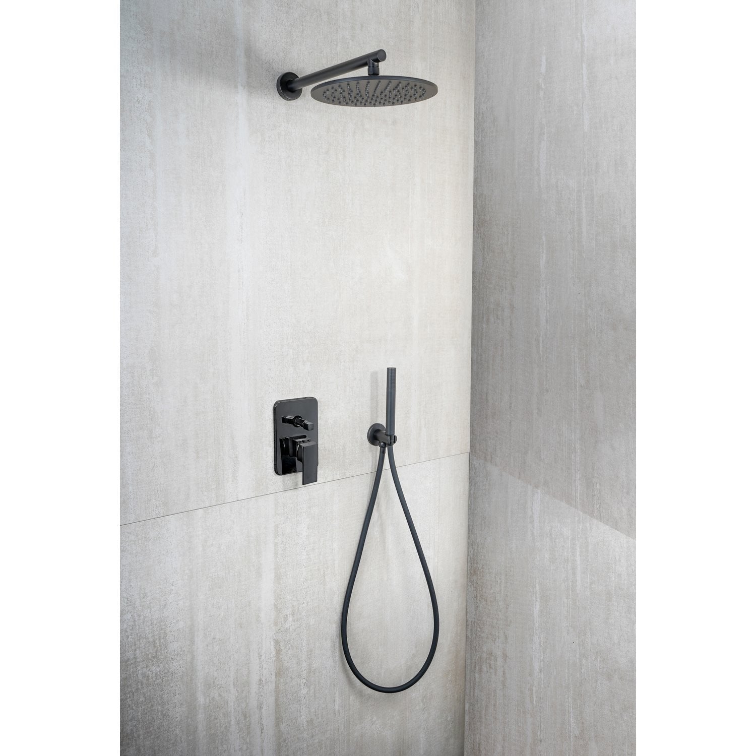 Kit Restyling Doccia Tondo 1 getto Nero Opaco in Ottone e Acciaio Inox Aisi 304 verniciati Mod. Kit Black Tondo