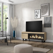 Mobile TV Soggiorno, 158x35x57cm, Per TV fino a 65", Camino elettrico XXL, Design industriale, colore Rovere RF3252