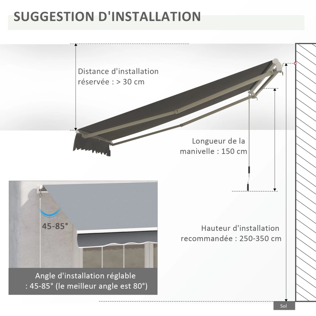 Tenda da esterno per terrazzo retrattile manuale ¨C Zephmum ¨C Grigio, 395x245 cm, alluminio e polyester