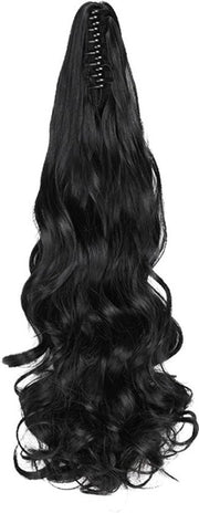 Clip per capelli finti - Damselli lunghi ondulati ricci - Finta parrucca sintetica - Accessorio per capelli - Estensione capelli - 19 Pollici Nero.