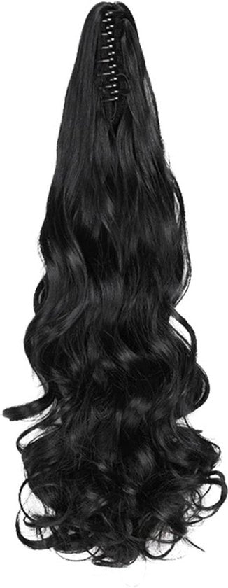 Clip per capelli finti - Damselli lunghi ondulati ricci - Finta parrucca sintetica - Accessorio per capelli - Estensione capelli - 19 Pollici Nero.