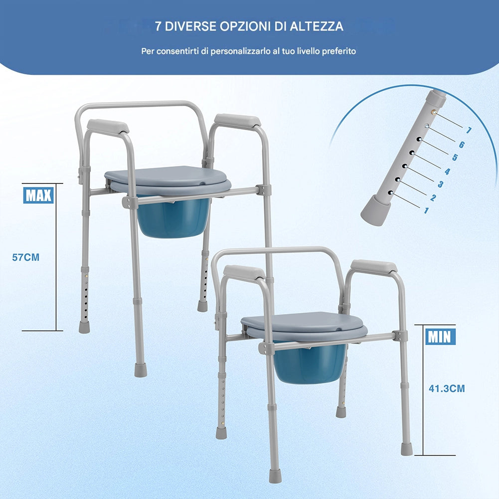 Sedia Toilette Wc Metallo Leggero Vaso Removibile per Anziani Mobilità Ridotta