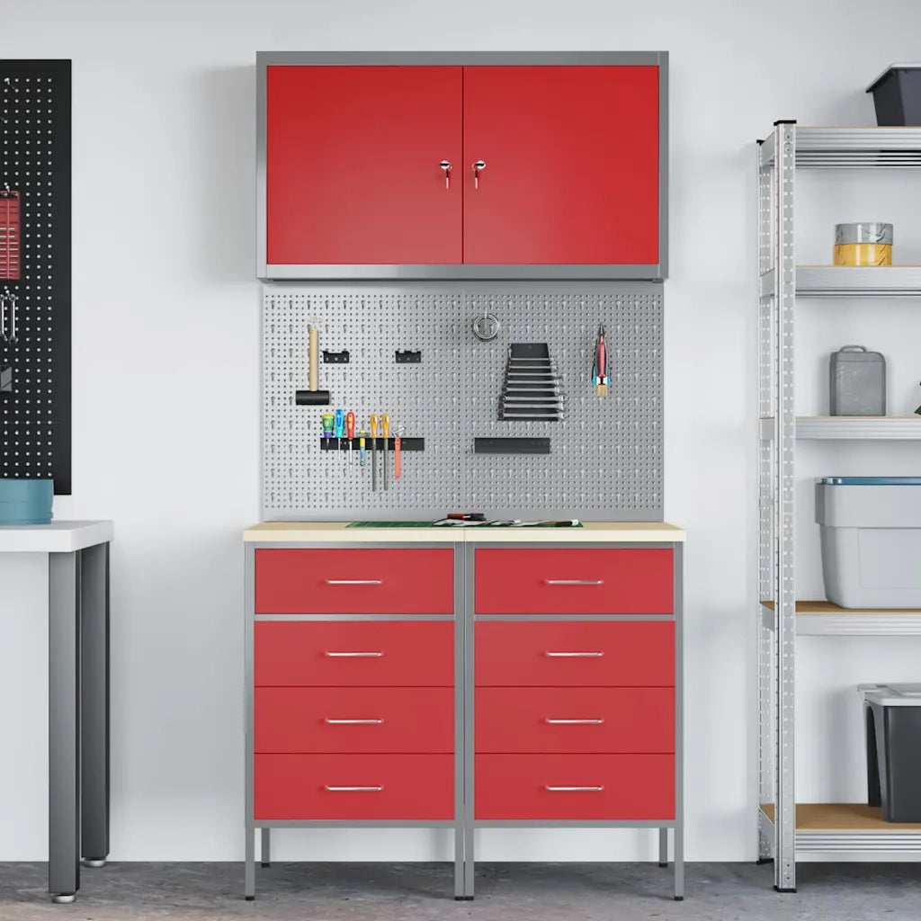 Mobile da lavoro 5 pcs Rosso Legno ingegnerizzato e acciaio 3321421