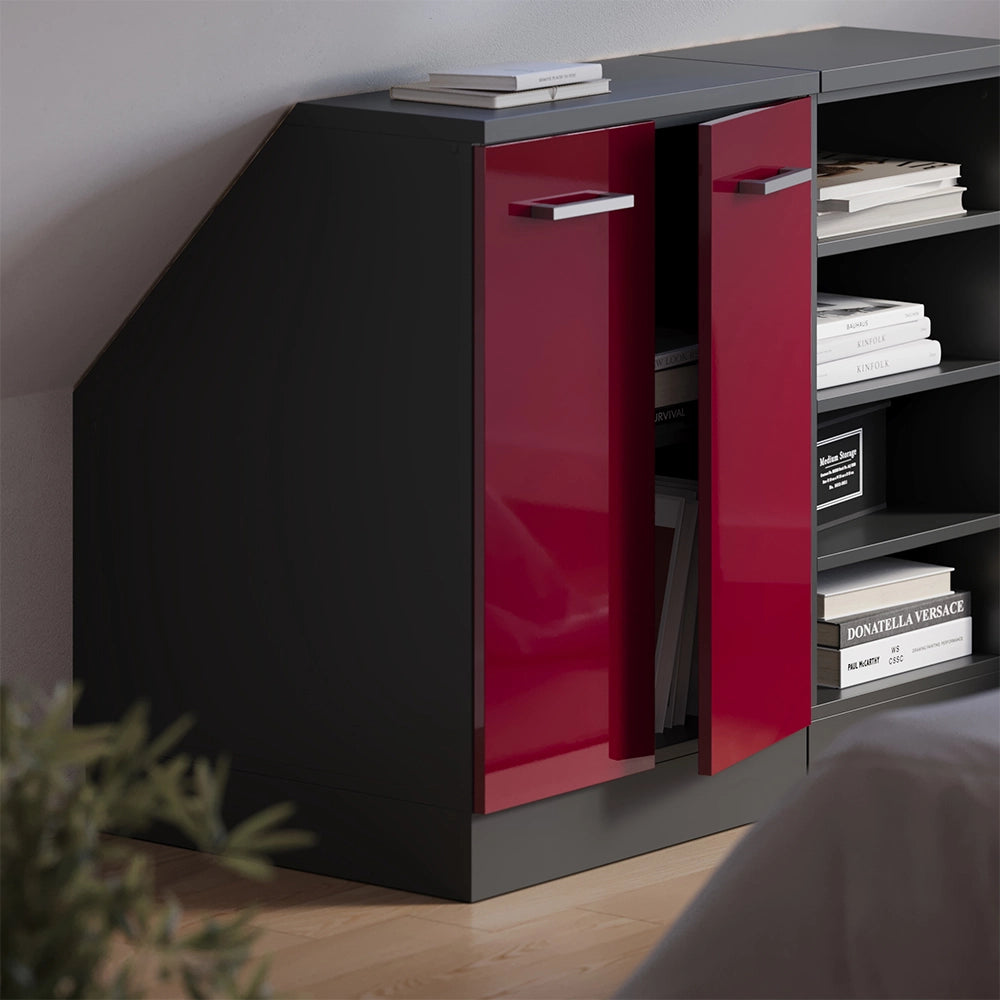Mobile cucina sottotetto R-Line Rosso lucido/Antracite 60 cm con 2 porte, carcassa 60 cm profondità Vicco