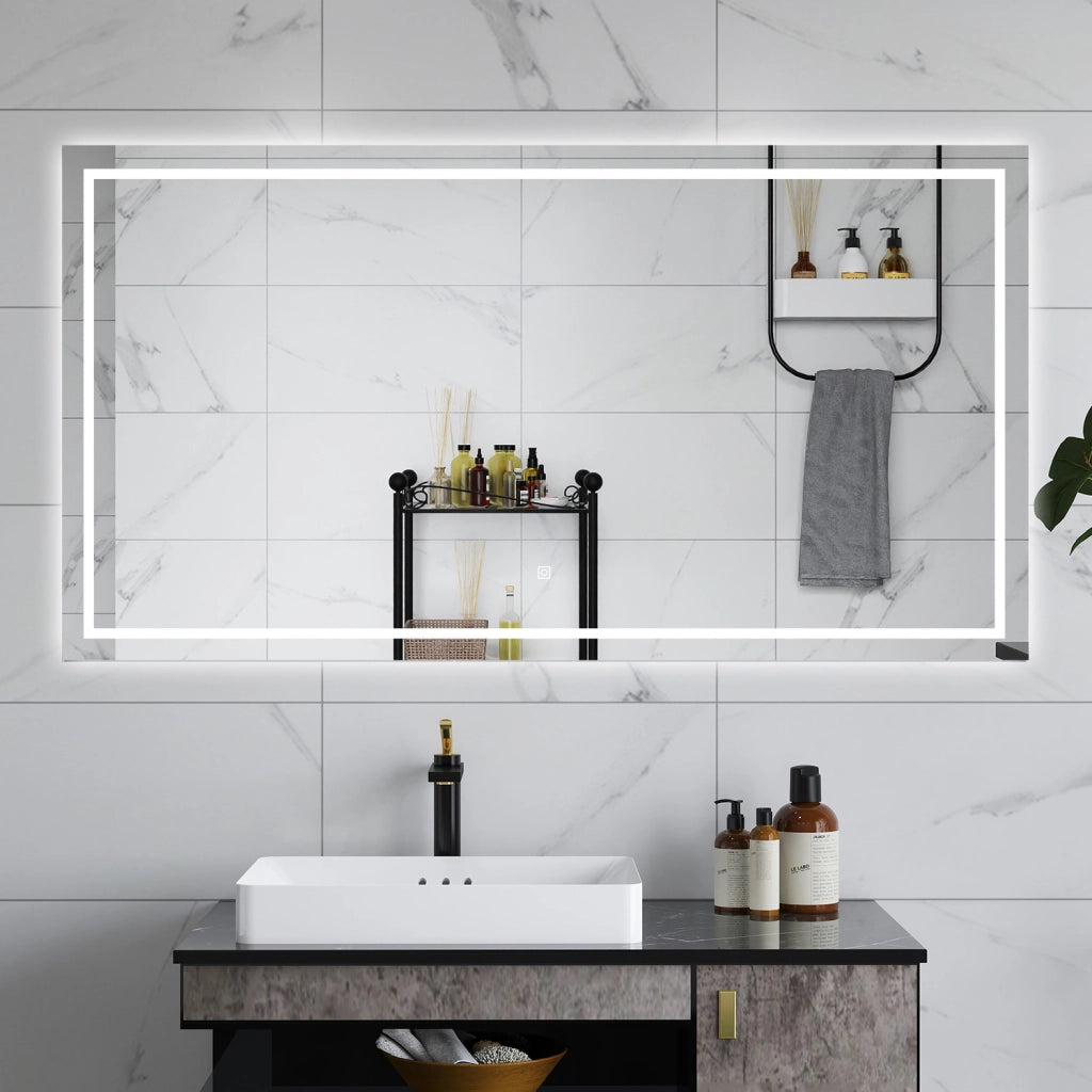 AICA Specchio da bagno  80 x 120 cm, dimmerabile, interruttore touch, Funzione Memoria, antiappannamento, 3 colori