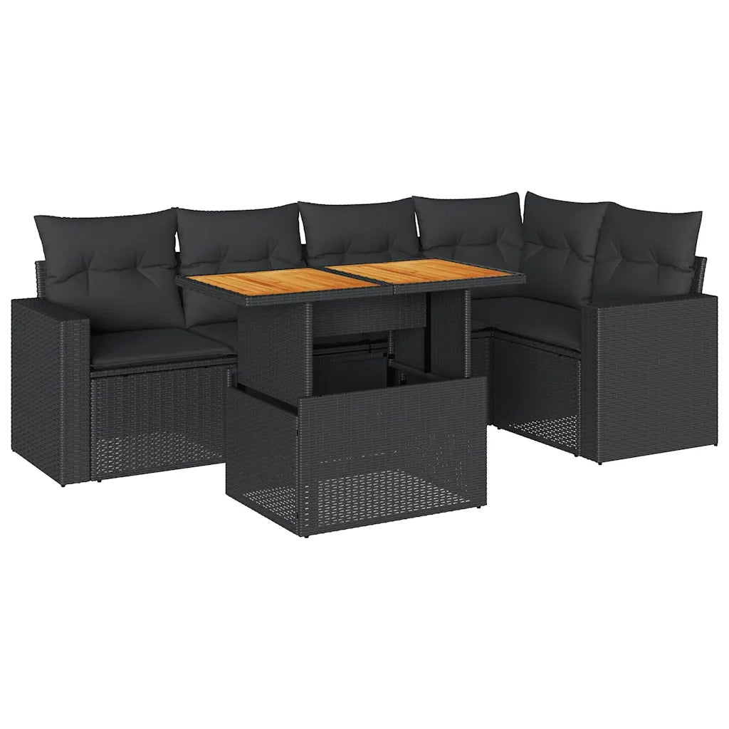 vidaXL Set Divano da Giardino 6 pz con Cuscini Nero in Polyrattan