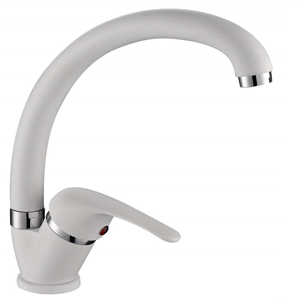 Trade Shop - Miscelatore Lavello Canna Bassa Bianco Lavandino Cucina Doppio Foro Monocomando -