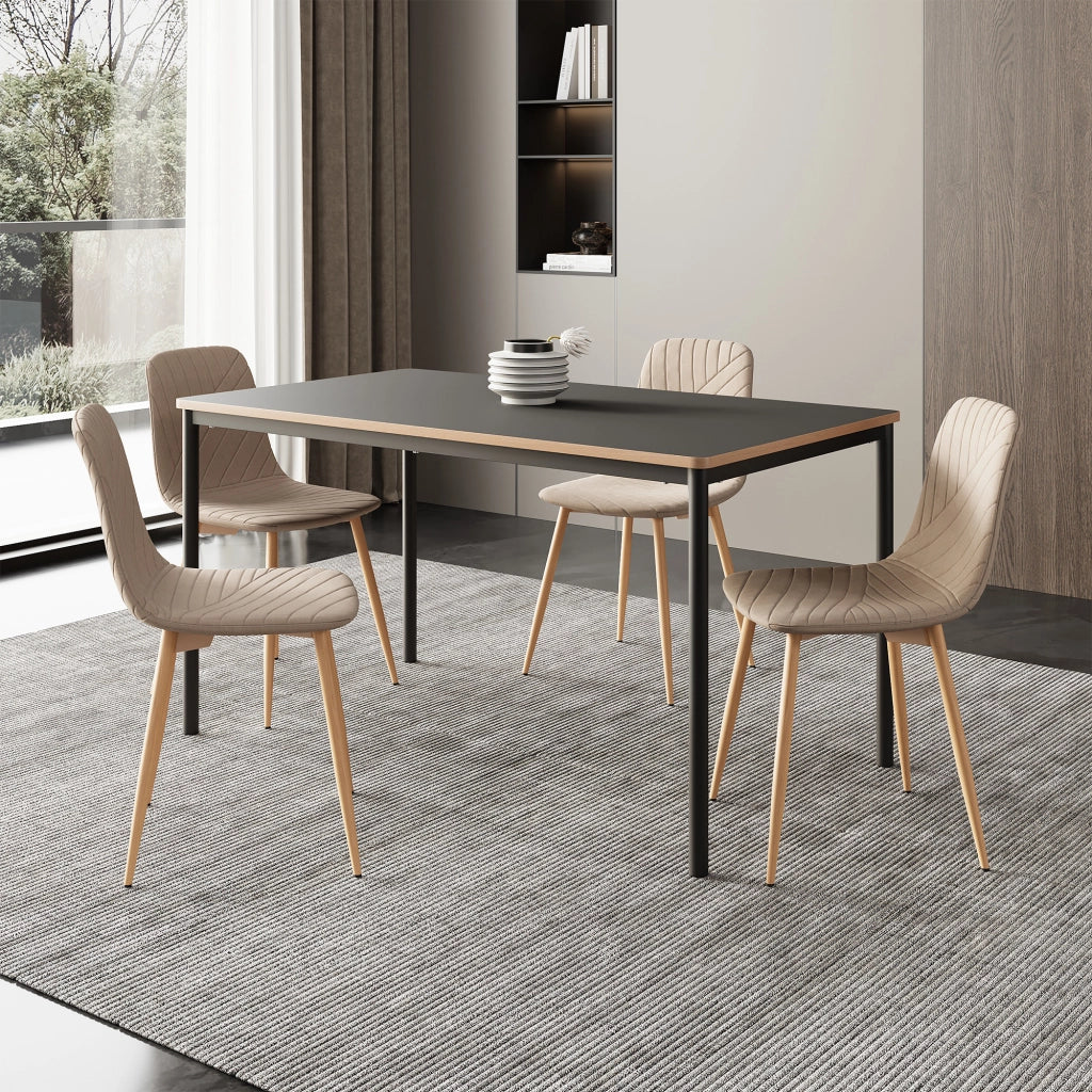 Set da Pranzo Lindesberg Tavolo 140x80 cm Grigio e 4 Sedie Tessuto Marrone Chiaro [en.casa]