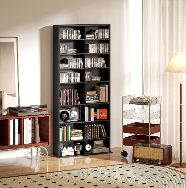 Scaffale per CD 78.5x24x175 cm con 14 ripiani regolabili in legno nero
