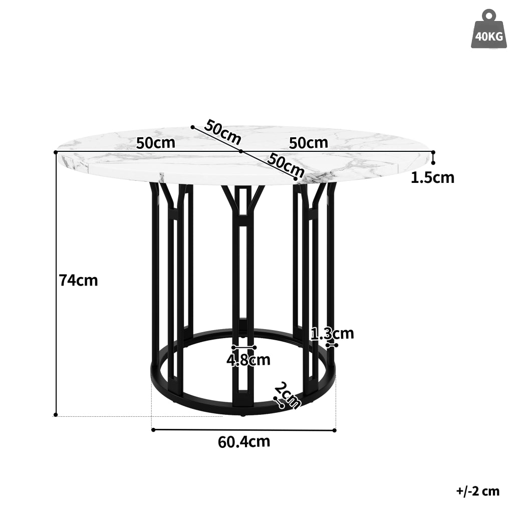 Tavolo da pranzo rotondo in MDF e metallo con effetto marmo, piedini regolabili, per cucina e soggiorno 100 × 100 × 74 cm