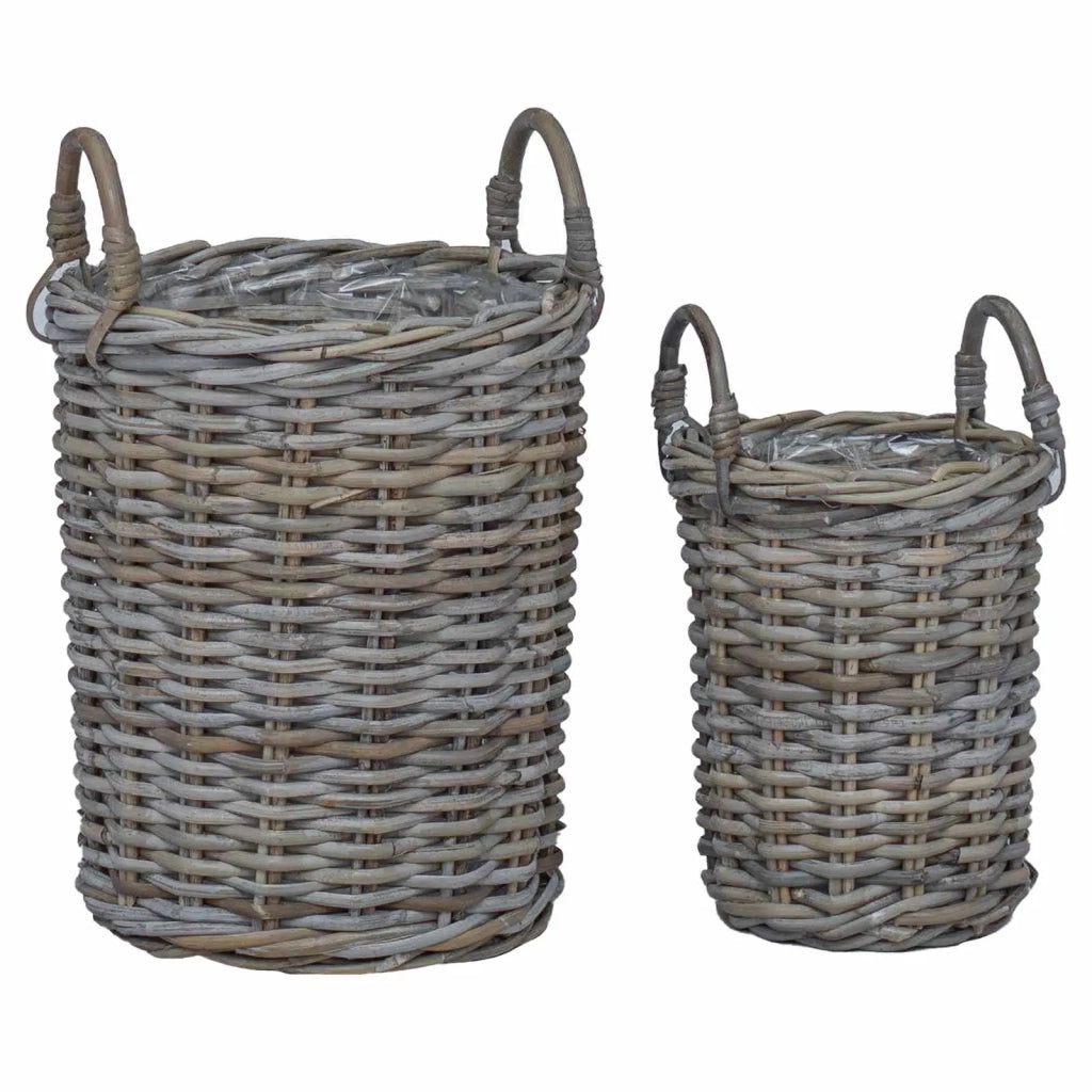 Cesto per Piante con archiviazione 2 pcs Grigio Rattan Kubu