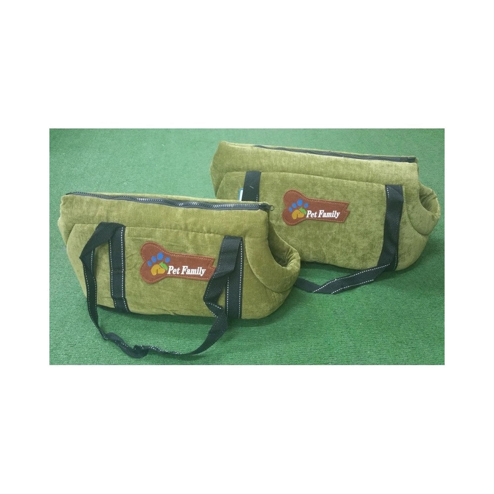 Trade Shop - Set 2 Pz. Verde Borse Travel Vellutino Trasportino Cane Gatto Crescita S M 38x22x22 - 44x27x26 Pet Family -