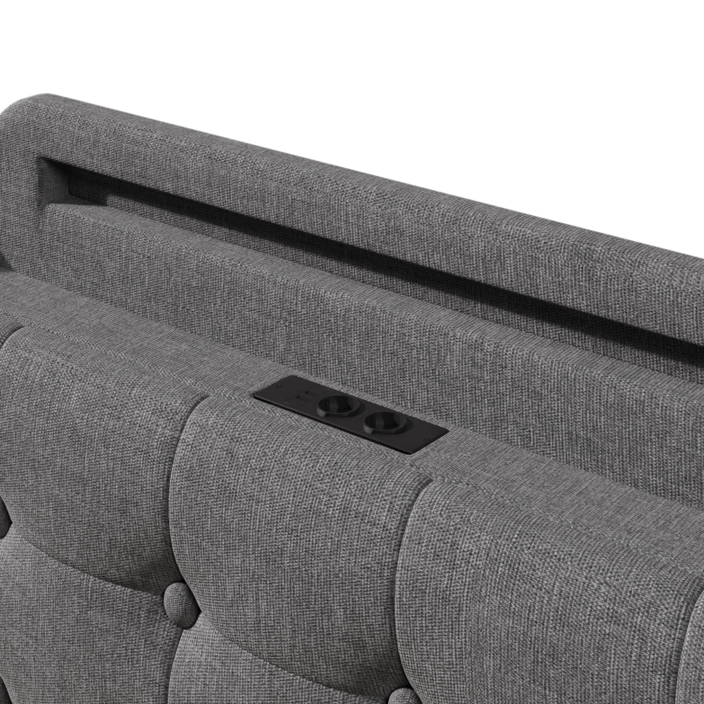 Letto imbottito 140x200 cm con LED, contenitore idraulico e USB Type-C