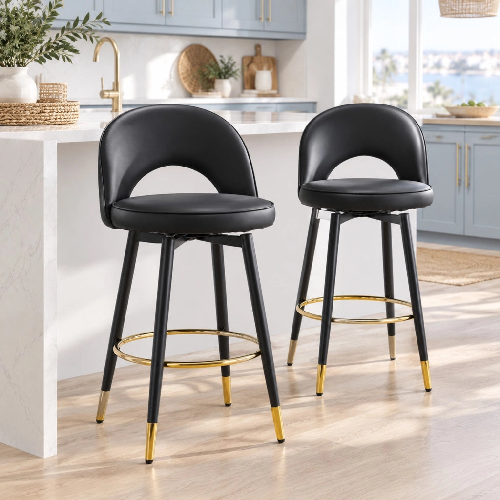 Sgabello da bar girevole a 360° ergonomico in metallo e pelle PU nero
