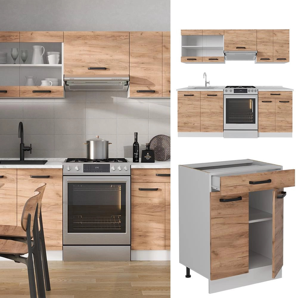 Mobile da cucina R-Line Rovere dorato/Bianco 200 cm PL Rovere Vicco