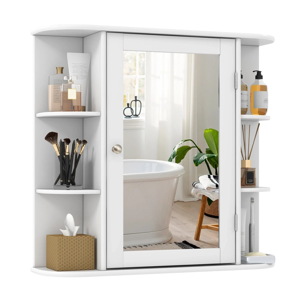 Multipurpose Mount Wall Mirror Bathroom Storage Cabinet-White