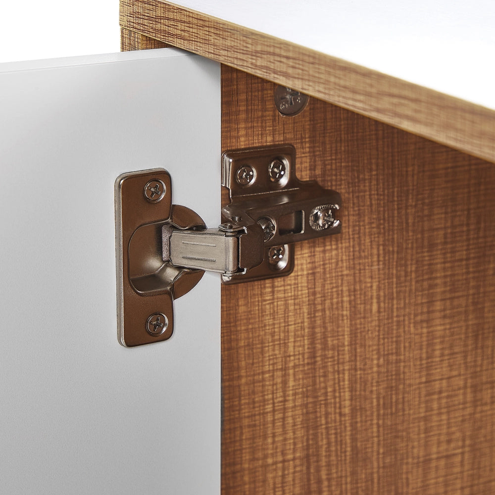 Credenza in legno chiaro con gambe in metallo bianco Mobiletto 2 scomparti 4 ante 100 x 76 cm Mobili da soggiorno tradizionali moderni