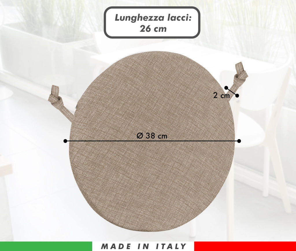 Cuscini Rotondi Per Sedie Cucina Imbottiti Sfoderabili Con Cerniera Cuscino Rotondo Ø 40 Cm Sedia Tavolo Lavabile In Lavatrice Con Lacci Per Fissaggio Prodotto Italiano Comodi 4 Pezzi - Tortora
