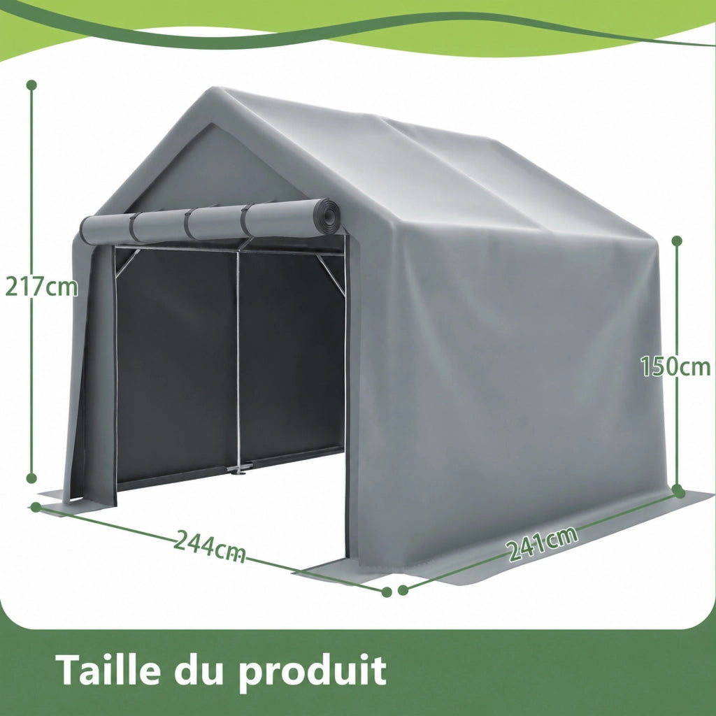 Tenda Deposito Esterni Biciclette Moto 244 X 241 X 217 Cm Metallo Grigio Scuro Protezione Intemperie