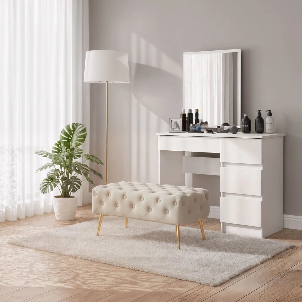 Panca imbottita in velluto trapuntato 80 cm MADRID Beige