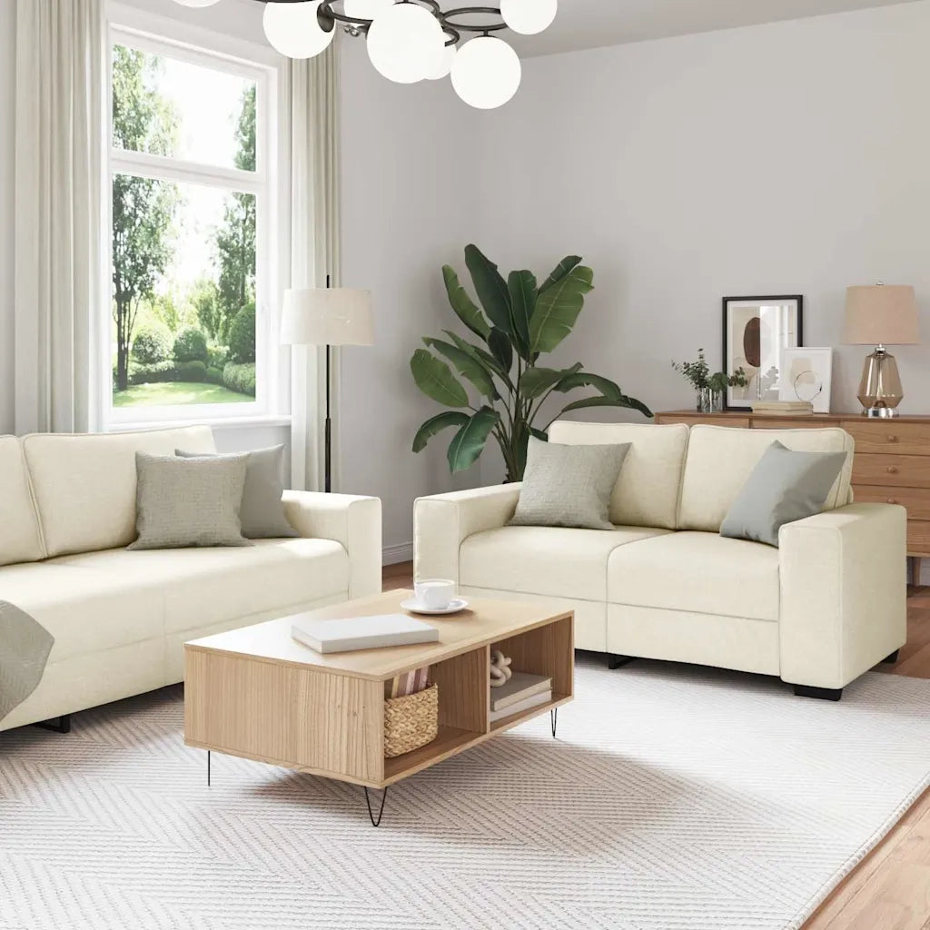 Divano 3 pz Beige Tessuto misto lino 3324606