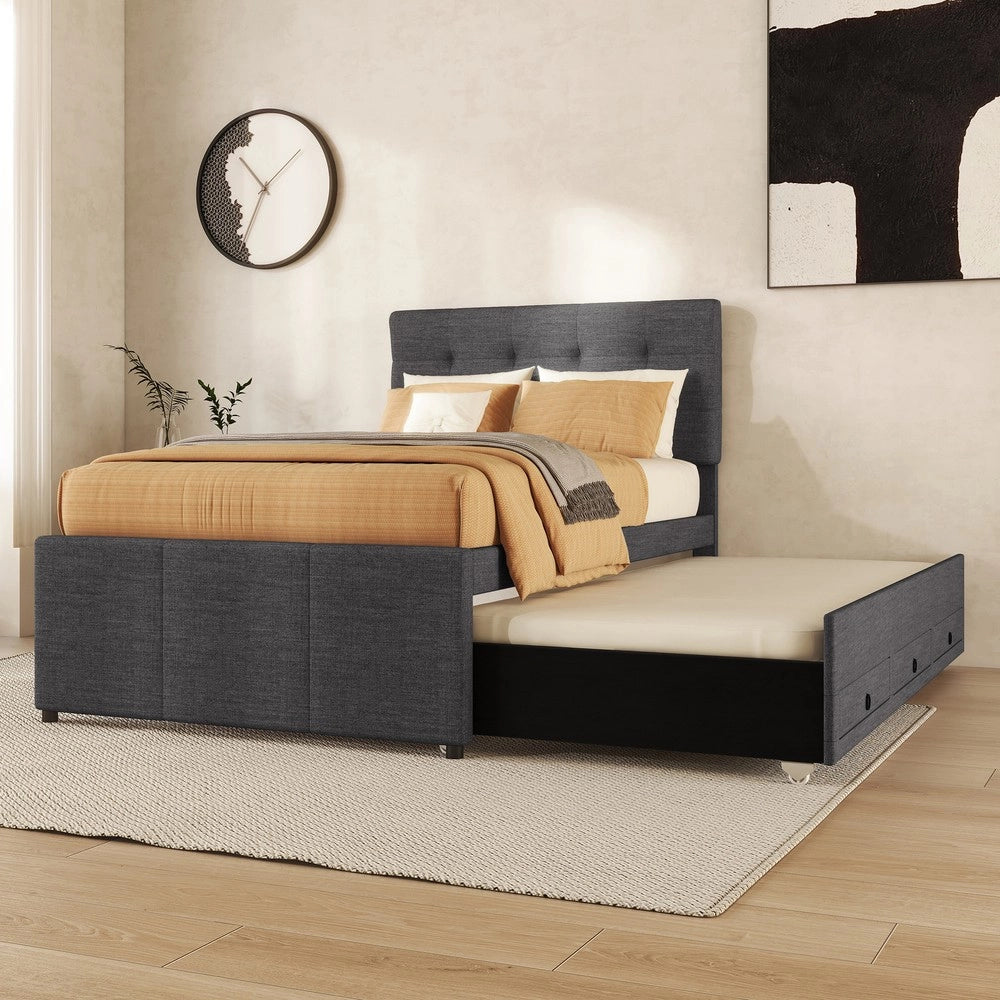 Letto imbottito con cassetti e testiera regolabile ¨C Minimal ¨C Grigio 90x200 cm