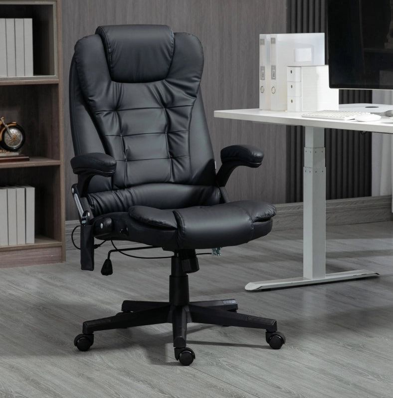 Sedia da ufficio ULEVR con schienale alto, massaggio a 6 punti e calore, altezza regolabile 44-54 cm, nera