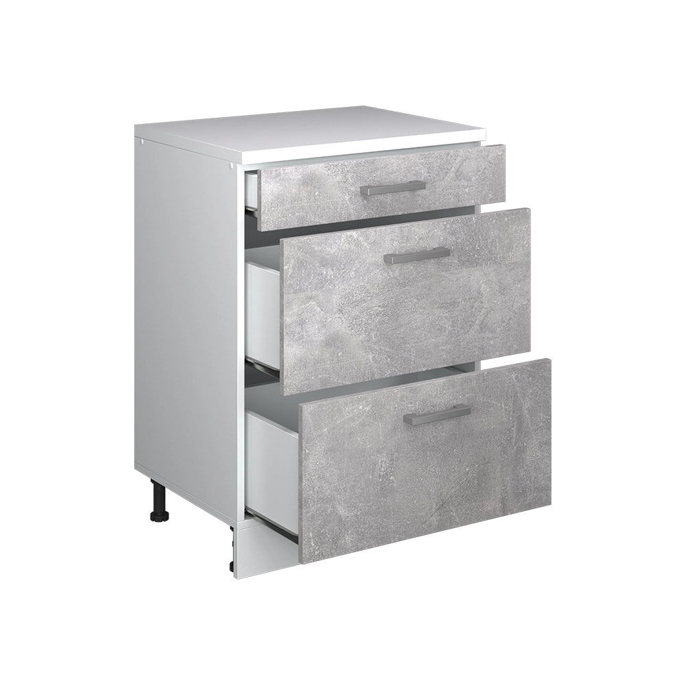 Mobile per mansarda Rion Calcestruzzo/Bianco 60 x 83.8 cm senza inclinazione con 3 cassetti Vicco
