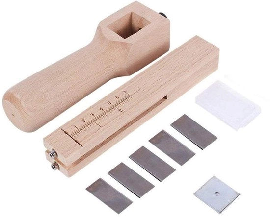 Snodo Adattabile per Snidare - Strumento per Snidare in Legno - Artigianato in Pelle - 5 Lame Sostituibili - Piattaforma in Acciaio - Etichettato in Pollici/Centimetri - Snodo per Snidare in Pelle