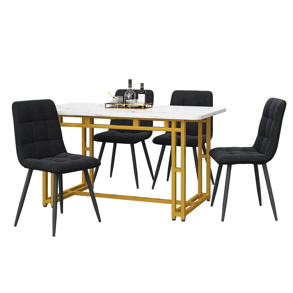 Tavolo da pranzo moderno con 4 sedie, piano in MDF e gambe in metallo, per cucina e soggiorno, nero, 120 × 70 cm