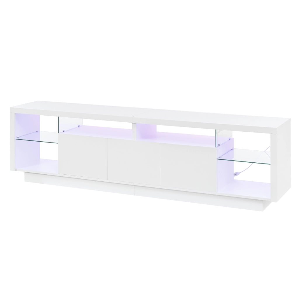 Mobile TV con 3 ante e vani aperti; LED integrata - per soggiorno - 200x38x55 cm - bianco