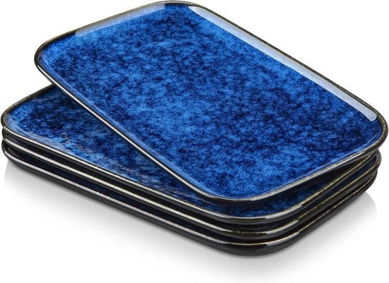 Servizio da tavola per 4 persone in ceramica - resistente a lavastoviglie e microonde - blu-verde - set di 6 piatti