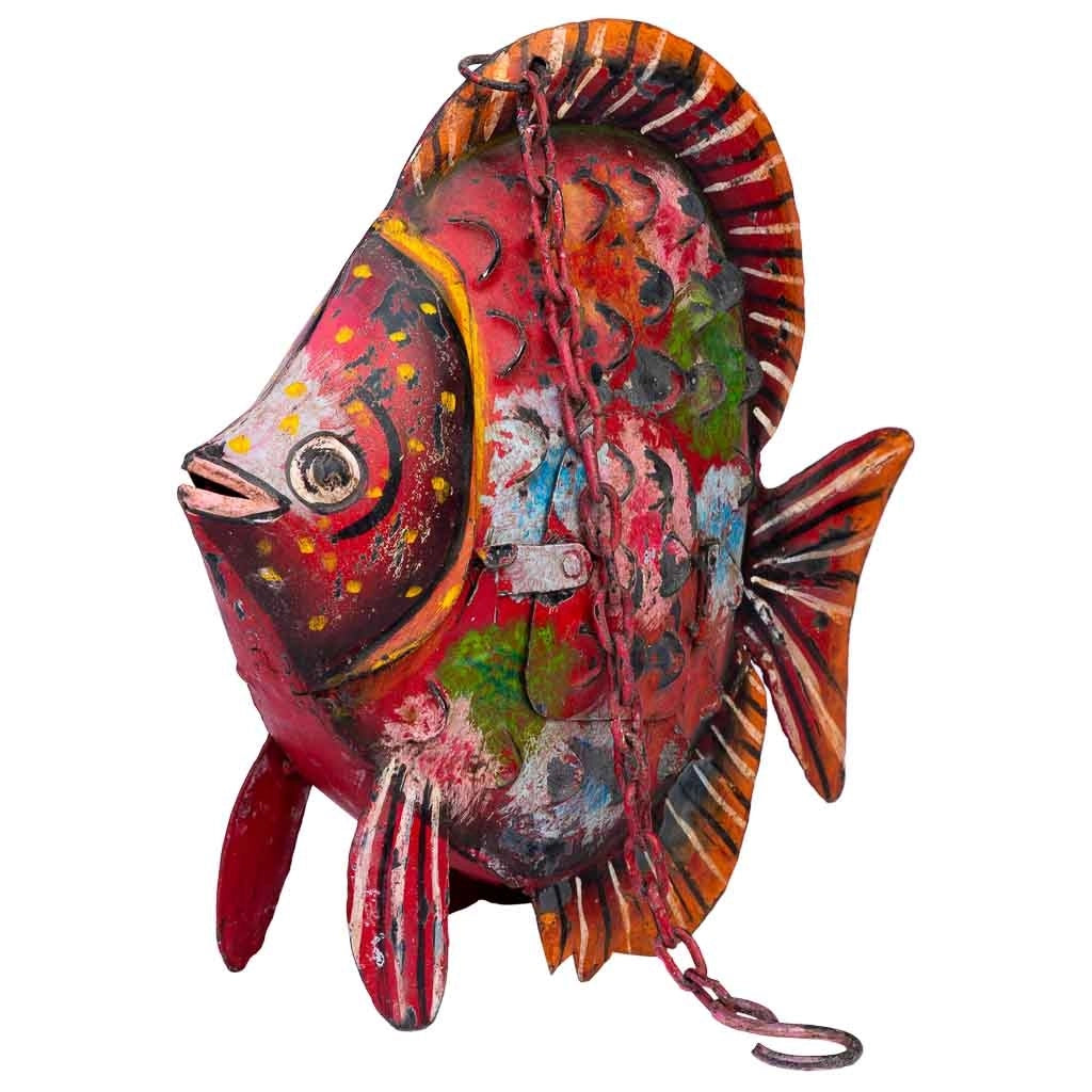 Portacandele pesce rosso in metallo invecchiato 30x9x30